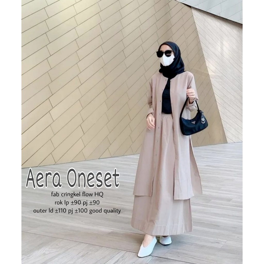 Aera One Set Setelan Rok Outer Full Kancing Depan Bahan Crinkle Airflow Polos