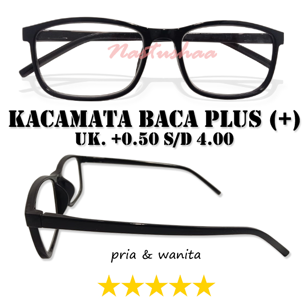 Kacamata Plus (+) Tersedia Ukuran +0.50 s/d +4.00 Bingkai Kotak Frame Hitam Kacamata Rabun Dekat Cocok Untuk Pria Dan Wanita (Unisex) NOCASE