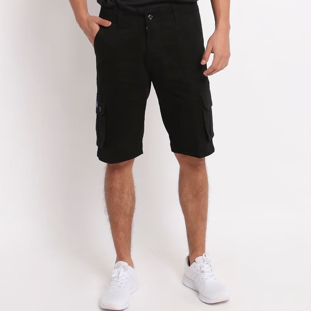 Celana Cargo Pendek Pria Polos Series Warna Hitam Navy Cream Bahan Twill Scotch Size S-XL