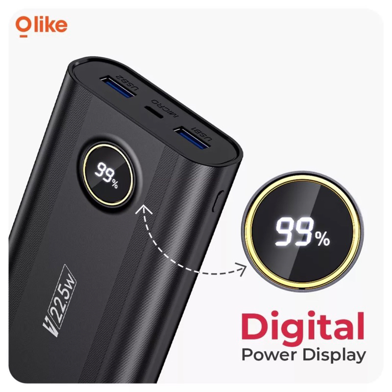 OLIKE P6 Powerbank 20000MAH FAST CHARGING 22.5W DISPLAY VOOC TYPE C PD - Garansi 1 Tahun