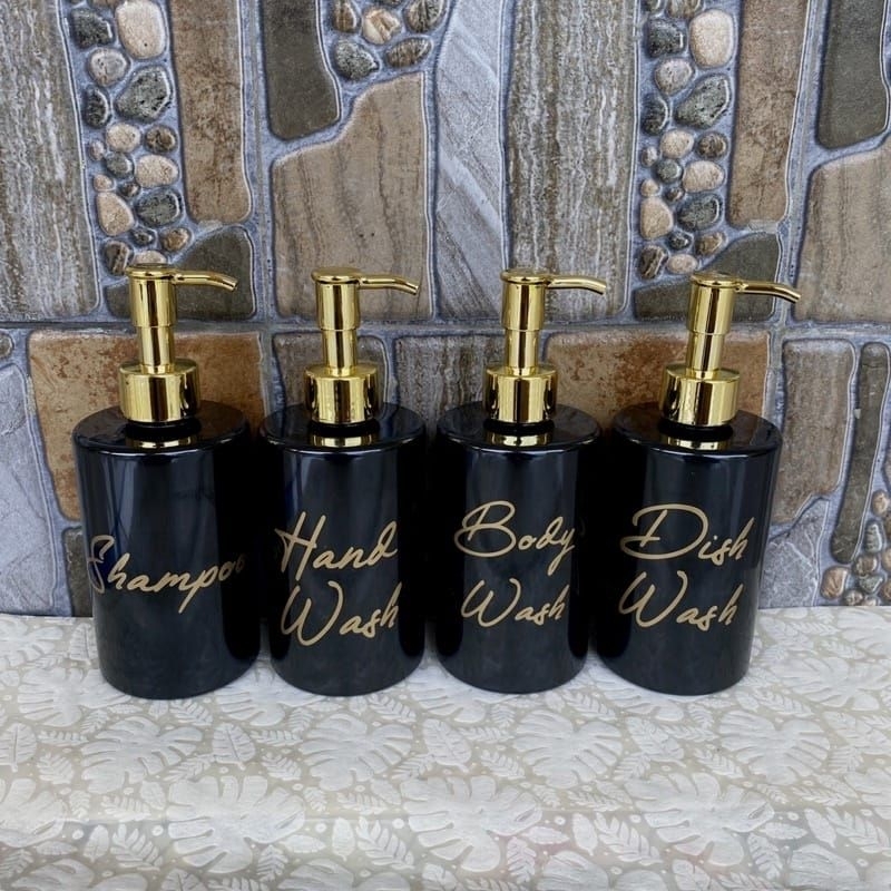 Botol isi ulang + LABEL STIKER 270ml HITAM Pump | Wadah Reffil Refil Sabun Shampo Travelling Traveling Body Soap Hand Wash | Set Botol Sticker isi ulang tutup pump spray fliptop |