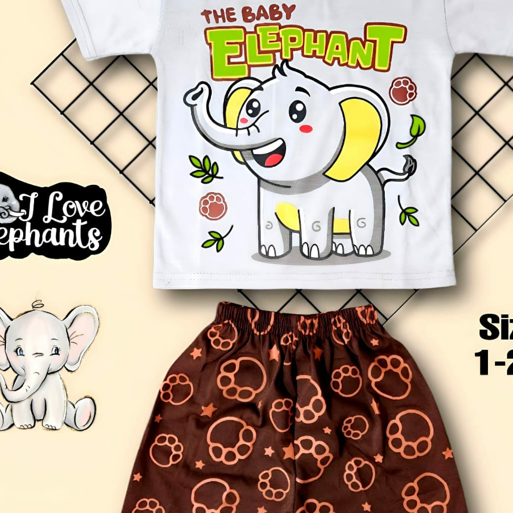 SETELAN BAJU ANAK GAJAH ELEPANT UNTUK ANAK 1-10 TAHUN BISA COD