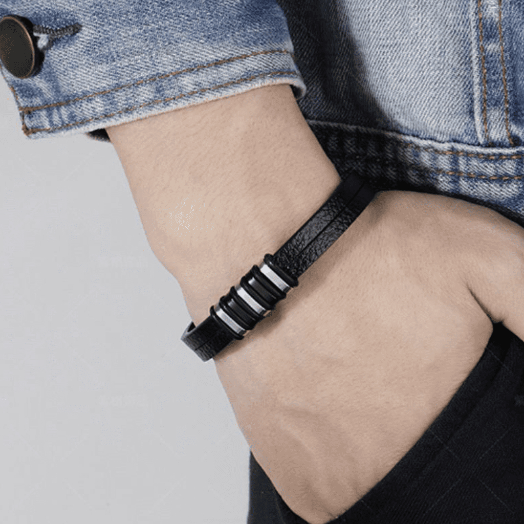 ELNIRO Gelang Kulit Pria GERLOFF Stainless Leather Hitam / Gelang Cowok Pria dan Wanita / Premium Rings for Men Women [GARANSI ORIGINAL 100%]