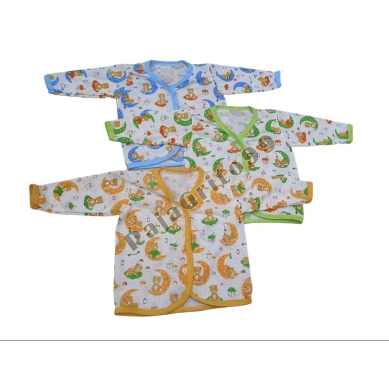 Baju Bayi Lengan Panjang Tabur 1 Lusin / Atasan Panjang Bayi Motif Putih Print Newborn