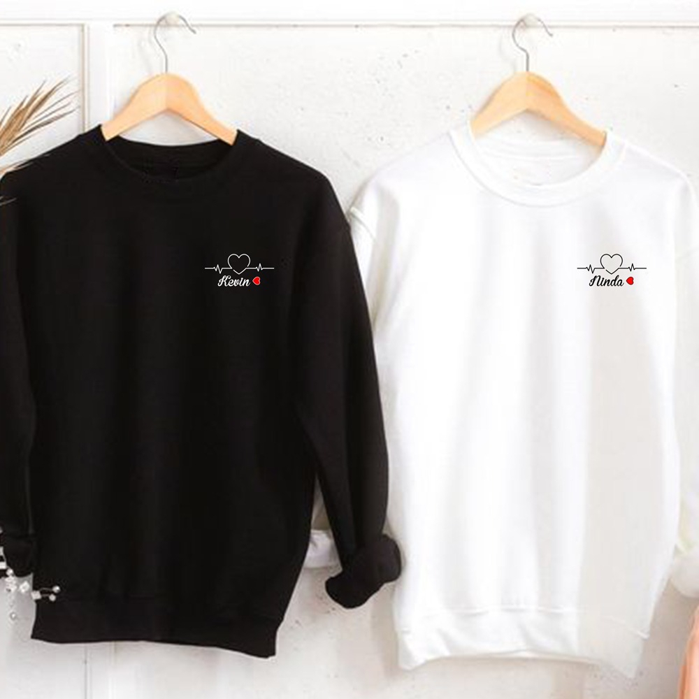 Sweater Oblong Couple / Baju Pasangan CUSTOM NAMA  Bahan Fleece Premium