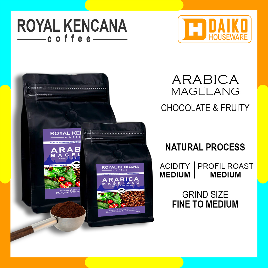 Kopi Bubuk Royal Kencana Arabica Magelang Natural Process Medium Roast - Ground Coffee Sachet Bag 250g &amp; 500g