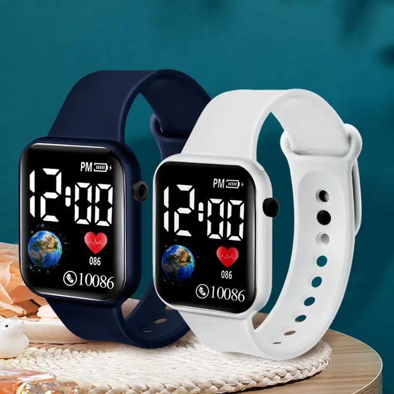 Fast iD -Jam Tangan Digital LED JT281 Tali Satu Warna Rubber Kotak Unisex Watch Electronic Fashion Korean Style Persegi  Pria Wanita Couple Anak Remaja Import Jam Tangan Model Series 8