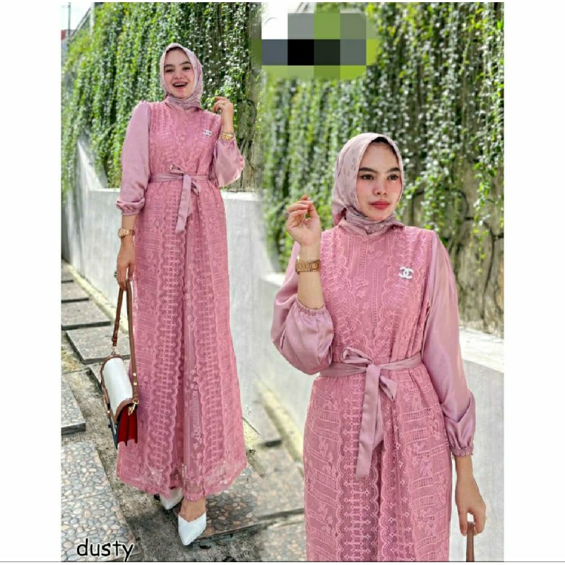 Gamis pesta mewah elegan kondangan wisuda brukat