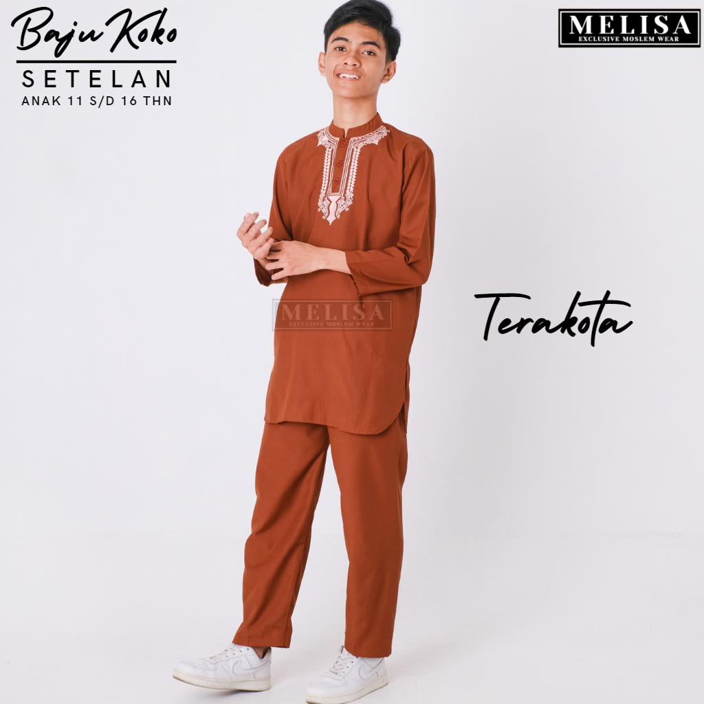 Baju Koko Anak Setelan Pakistan Anak Tanggung Size 11 12 13 14 15 16 Bahan Poli Katun Premium Lengan Panjang Warna Terakota