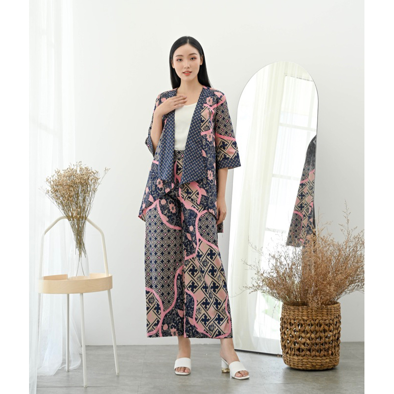 Cardigan panjang batik wanita modern lengan panjang / long cardi batik / long outer kantor 281 164