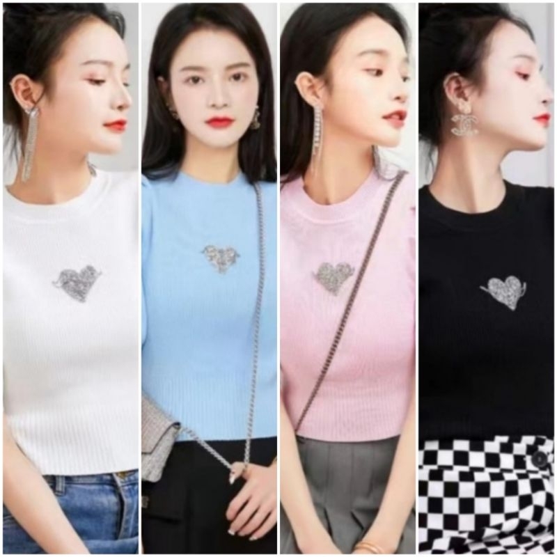 ❤️ PREMIUM IMPORT ❤️ READY ! HEART DIAMOND KNIT CROP BLOUSE