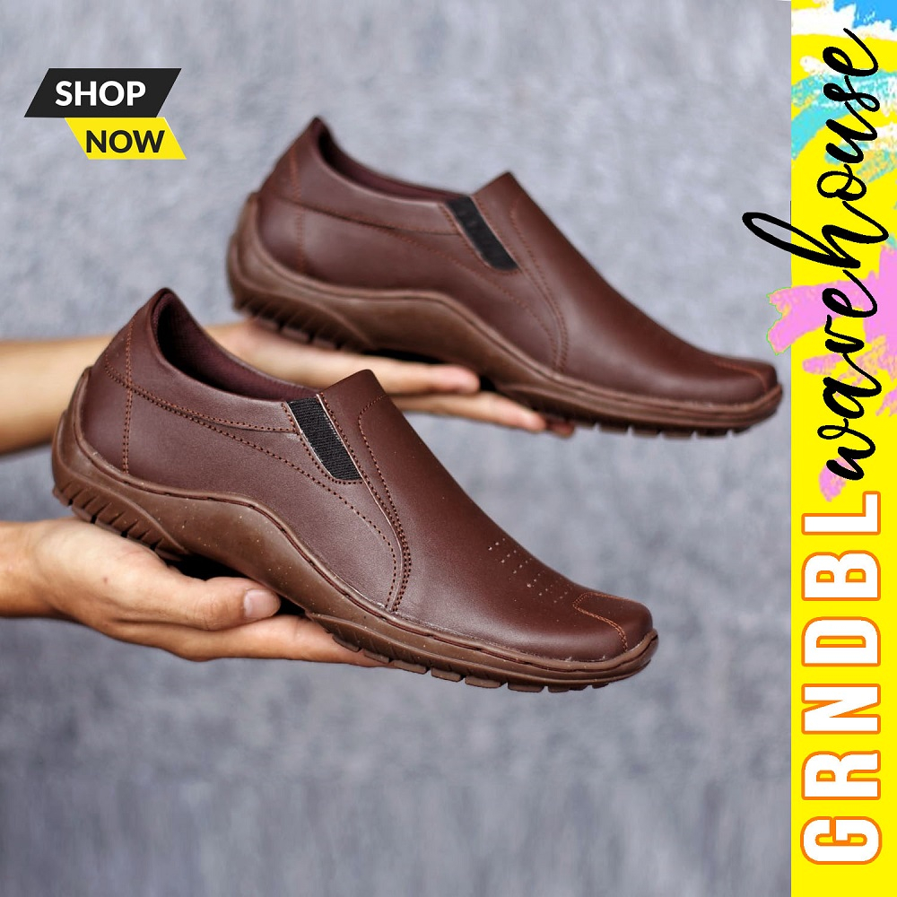 GRNDBL X BADIL Sepatu Slip On Casual Slop Selop Kasual Semi formal Cowok / Cowo Kerja Kulit Asli Pria