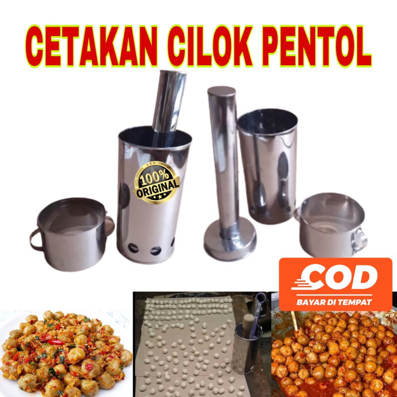Cetakan Bakso Pentol Manual Cilor Cilok Bakso Aci Telur Mini Kecil Besar Jumbo Lubang 8 dengan Pendo