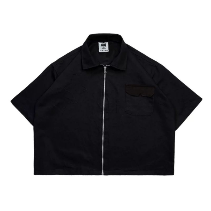 WARDKICK - Boxy Work Shirt Zipper Plain Black