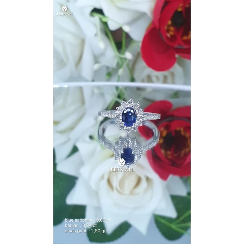 Cincin emas berlian asli natural diamond blue sapphire ladyday