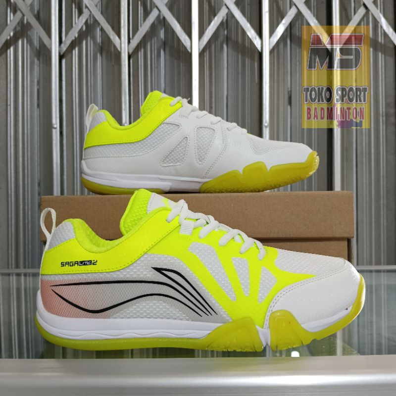 Sepatu Badminton Lining Saga Lite 2 / Sepatu Original Li-Ning White/Lime 41