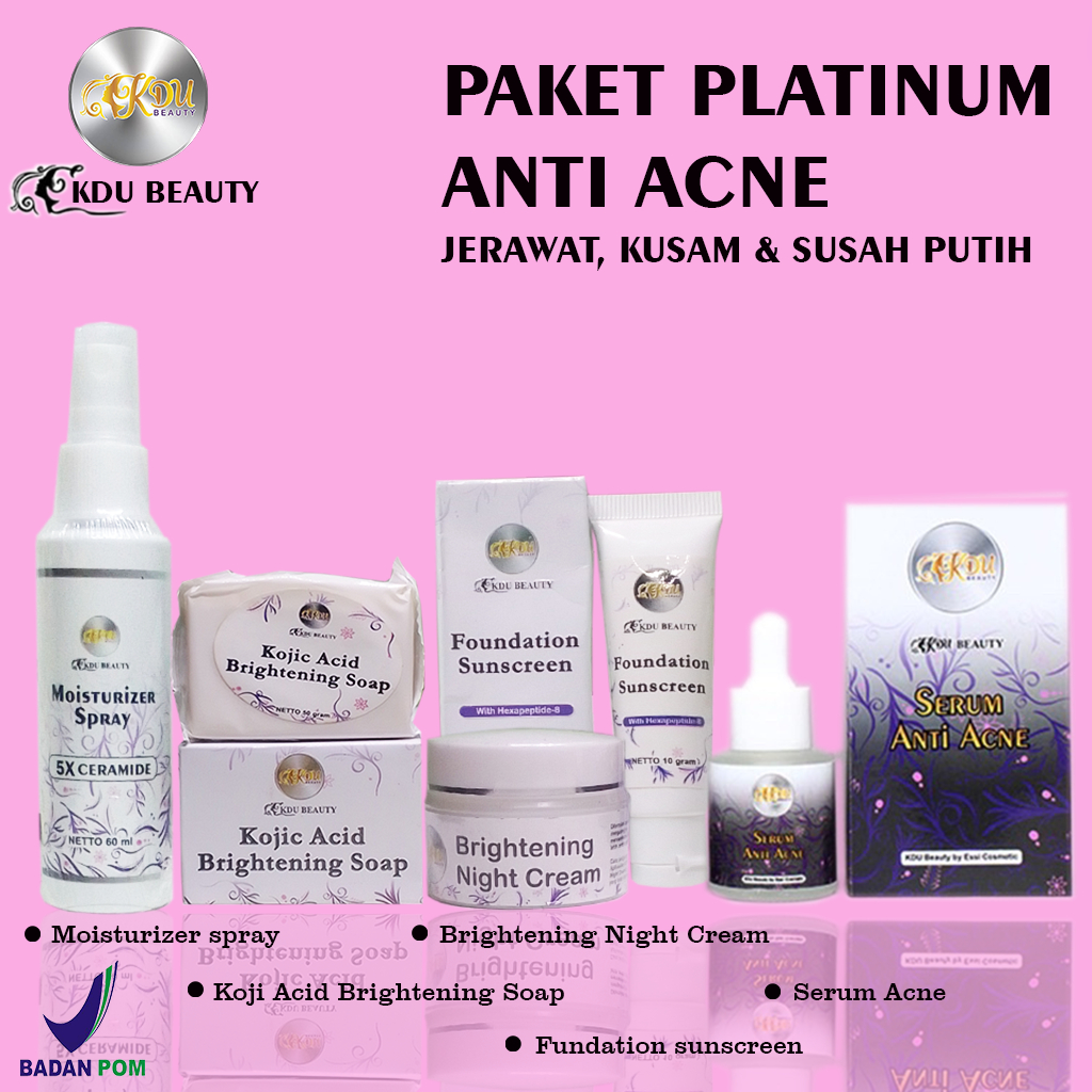 Paket skincare for acne untuk wajah jerawat kusam susah putih glowing kdu beauty platinum anti acne