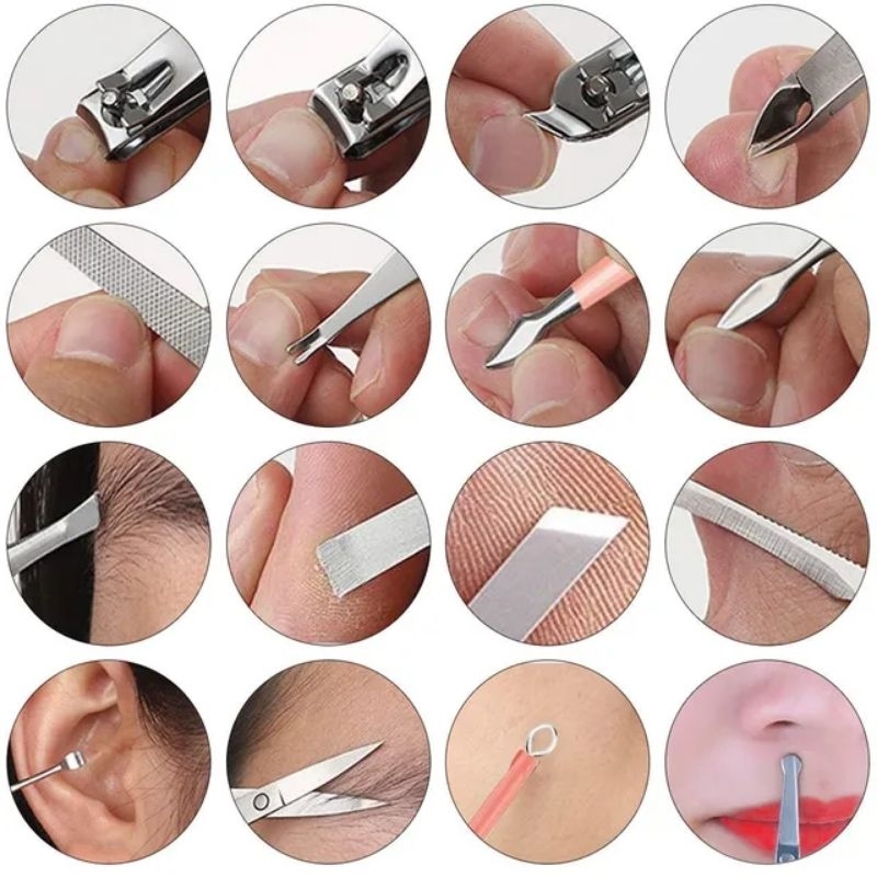 Gunting Kuku Set Pouch 4 - 16pcs Stainless Anti Karat  Manicure Pedicure Free Dompet / Travel Manicure Set