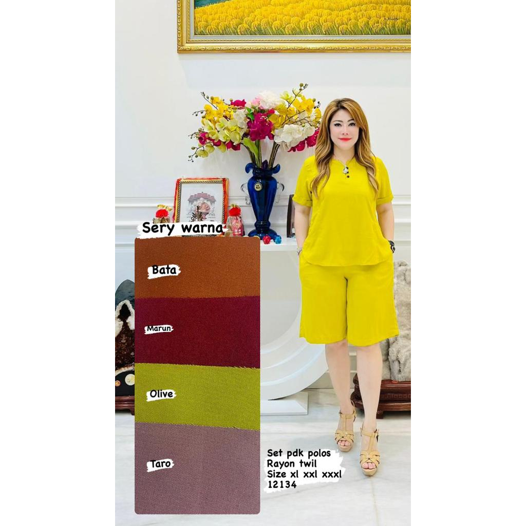 Stelan wanita rayon twill / one set cewek murah jumbo / baju dan celana kekinian 12134