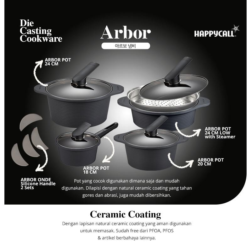 Happycall Arbor Pot 20cm High Grey + Glass Lid Happy Call Panci Korea