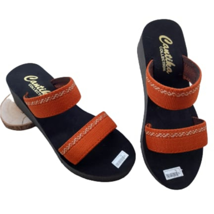 Sandal Wedges Spon Tinggi 5cm Sendal Wedges Wanita Tali Webbing Ban Dua