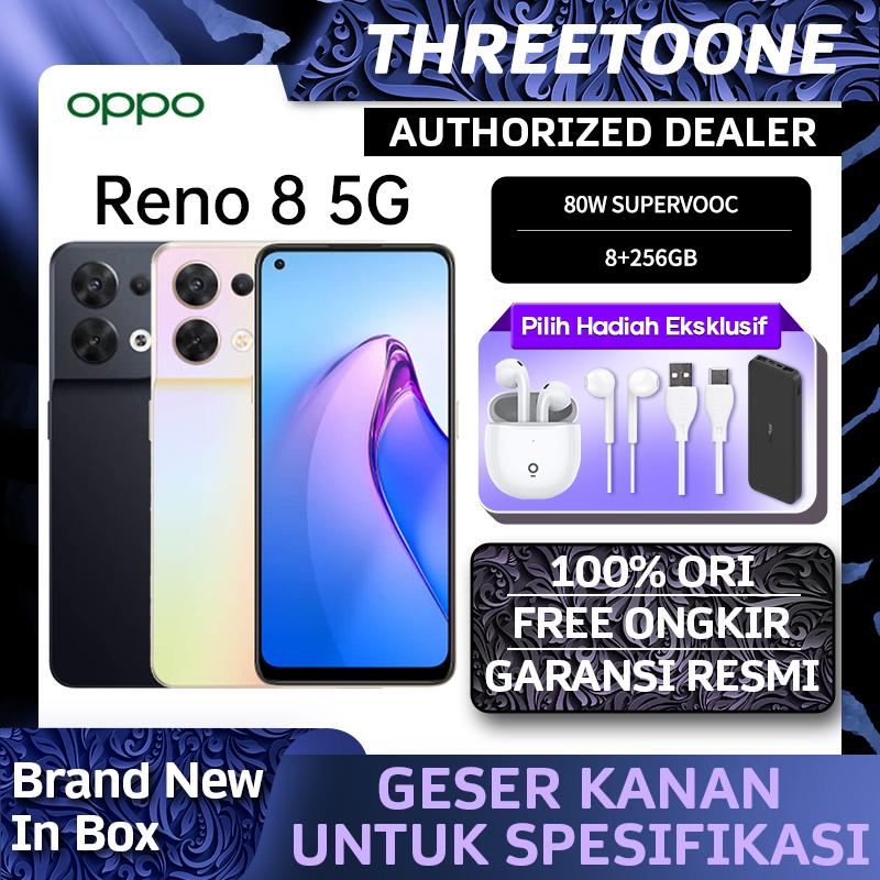 Oppo Reno 8 5G 2023 RAM 8GB ROM 256GB  MediaTek Dimensity 900 4500mAh Garansi Resmi Oppo