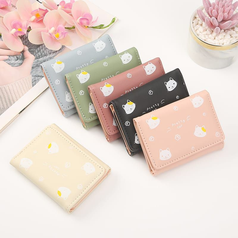 [COD] DOMPET LIPAT MINI WANITA LUCU CUTE MOTIF KUCING CAT PRINT ALA KOREA DOMPET LIPAT PRAKTIS