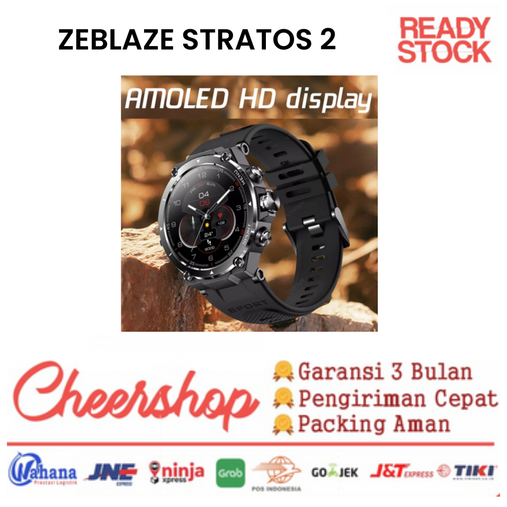 Zeblaze stratos 2 HM03 HITAM smartwatch Amoled GPS HR BO Military Sport 5ATM