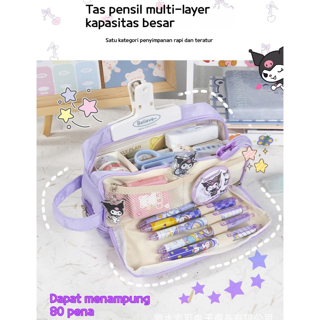 【Pengiriman Lokal】Tas Pensil Portabel Berkapasitas Besar/Tas Pensil Multifungsi/Tas Pensil Ritsleting Lapis Ganda/Perlengkapan Kantor Untuk Remaja Dan Siswa Sekolah Dasar