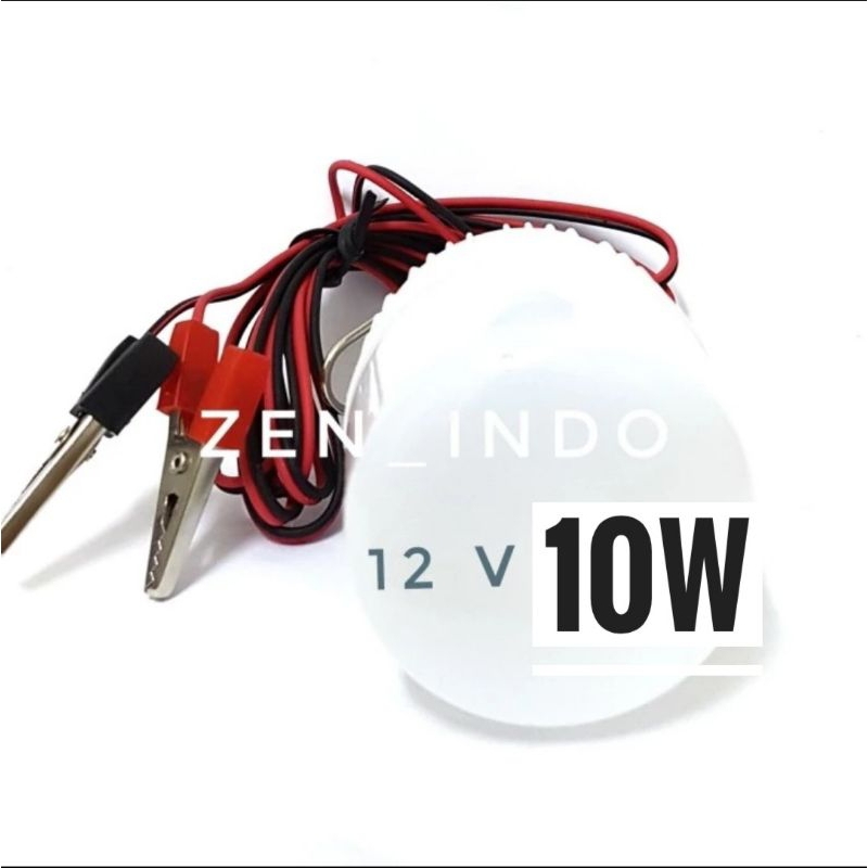 Lampu DC Bulb 12V 10 Watt Warna Putih + Kabel jepit aki Fitting DC