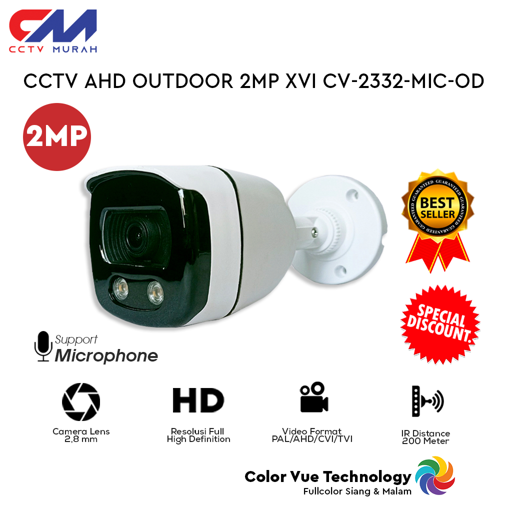 Kamera CCTV Outdoor 2MP Full HD Resolusi 1080p Berwarna Siang &amp; Malam Support Microphone
