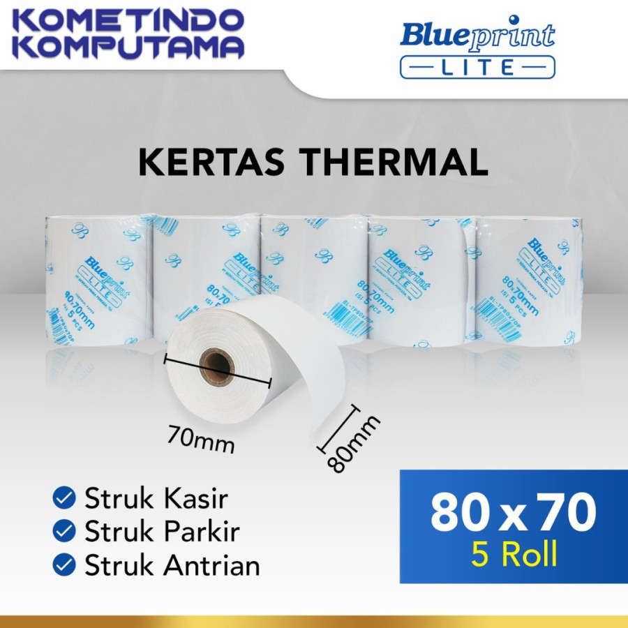 

80s 80x70P 1 Pak isi 5 Roll Kertas Thermal / Kasir / Struk LITE-BLUEPRINT 80x70 P 80x70mm Termal