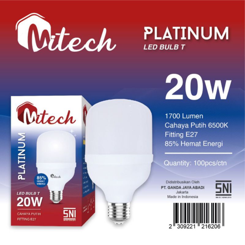 MITECH PLATINUM LAMPU LED T BULB 20W CAPSULE SNI BERGARANSI 1 TAHUN