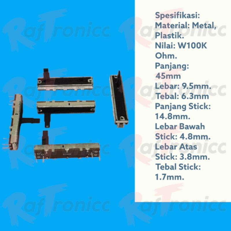 Potensio Geser Besi Stereo W100K 45mm 6pin Kualitas Bagus