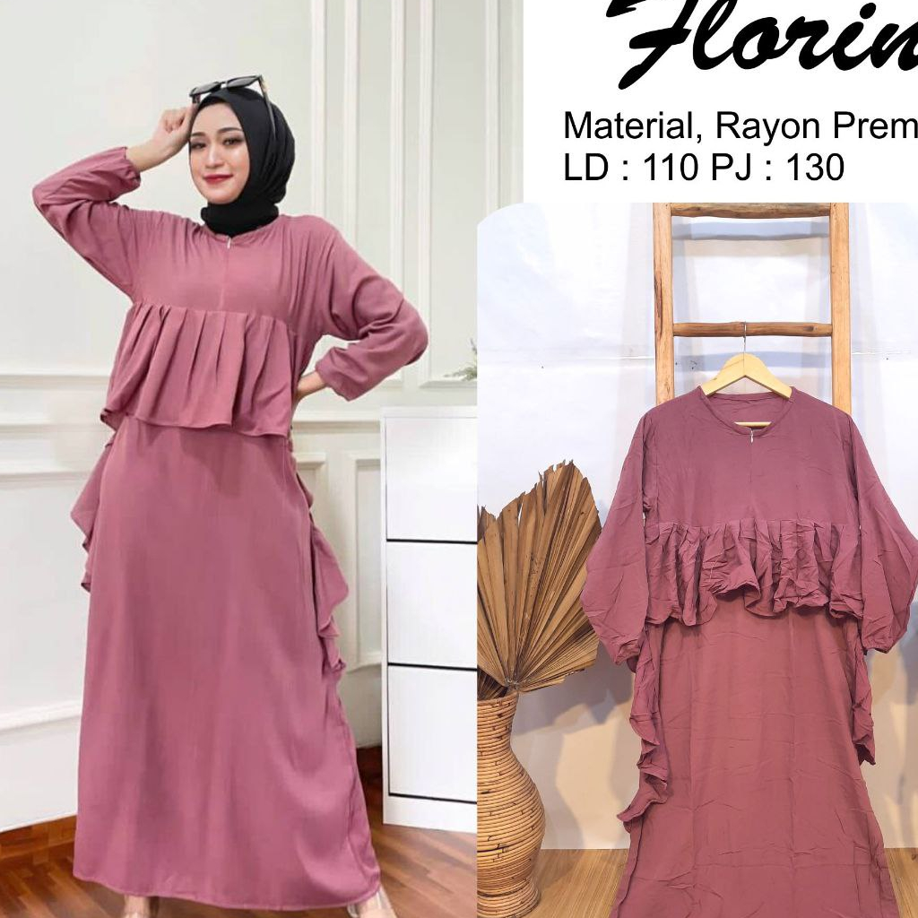 Midi Dress Rempel Polos Floryn Resleting Depan Busui Murah