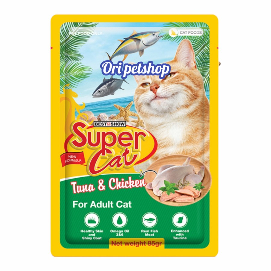 (6x) SUPERCAT Pouch Adult Tuna Chicken Makanan Basah Sachet 85gr