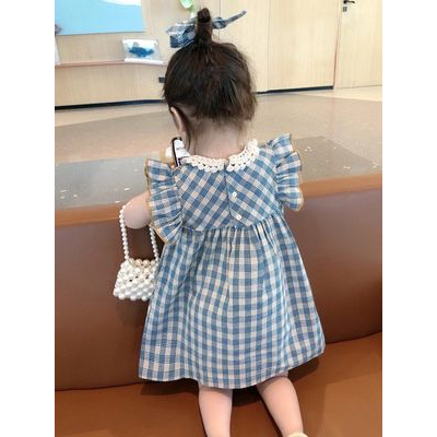 (LOLI-JKT) BD-421 DRESS DAN SETELAN  ANAK KOTAK BIRU KERAH GEMAS SIZE 100-140