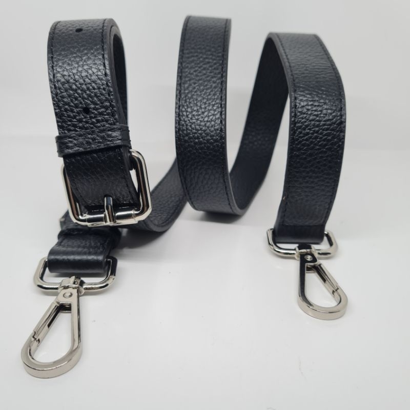 Andrea Black Grained Leather adjustable series bag strap / tali tas kulit lebar