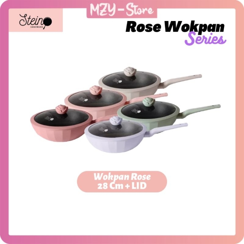 Stein Rose Wok Pan 28 Cm + LID Steincookware Wokpan 28 Glamour Rose Series Milky White Violet Twist Green Velvet Summer Pink Glow Pink