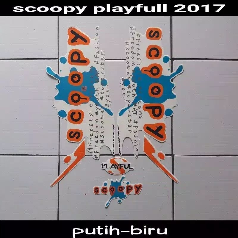 Striping lis body Scoopy Playful 2018 putih biru Sticker lis stiker body honda scoopy putih biru pla