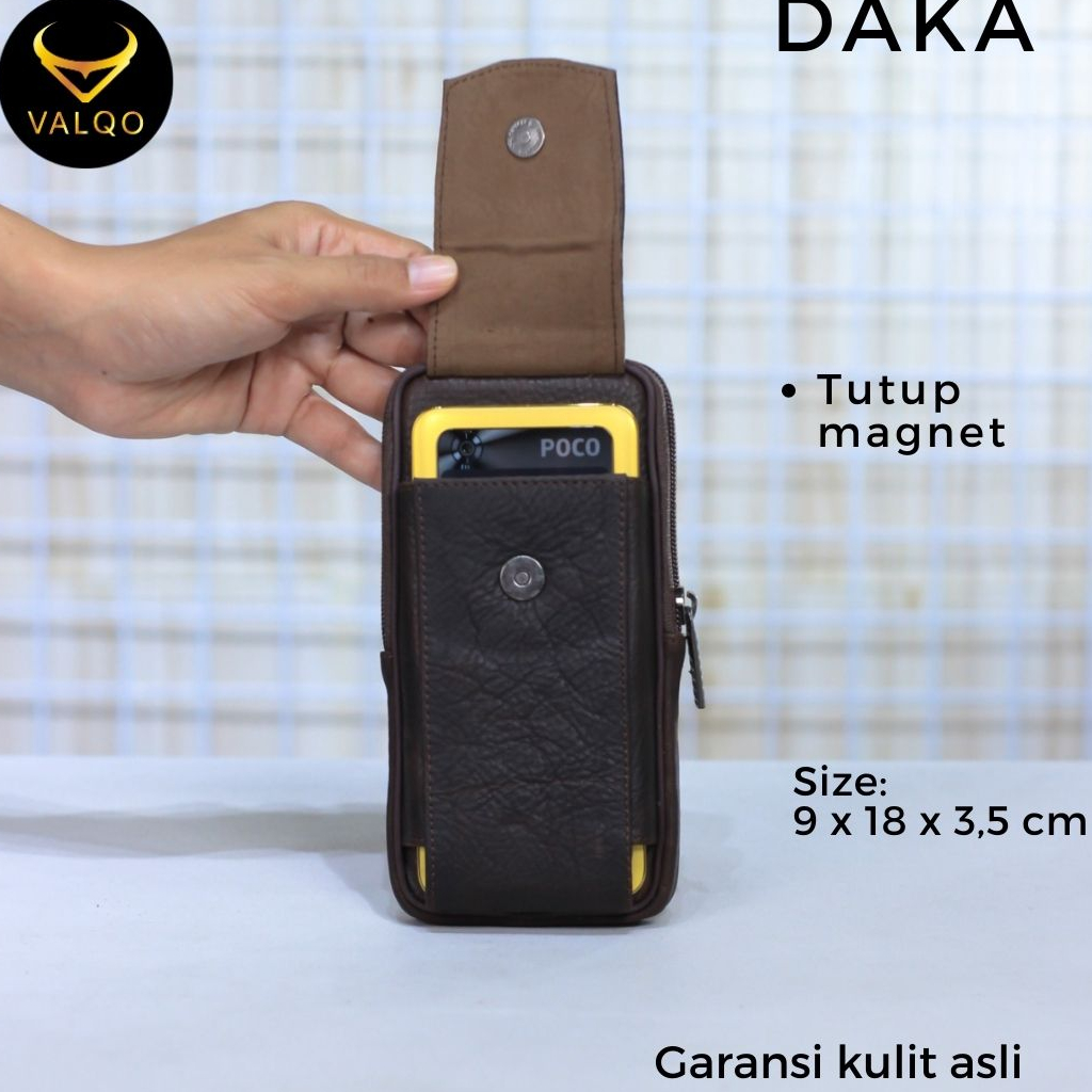 [VALQO] DAKA Sarung HP Kulit Sapi Asli 2 Slot Muat HP Hingga 6,7 inch Tempat HP Dompet HP