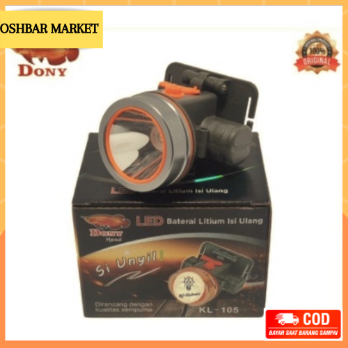 Senter kepala dony KL105 Si Unyil Headlamp Rechargeable Cas Senter kepala super terang senter kepala