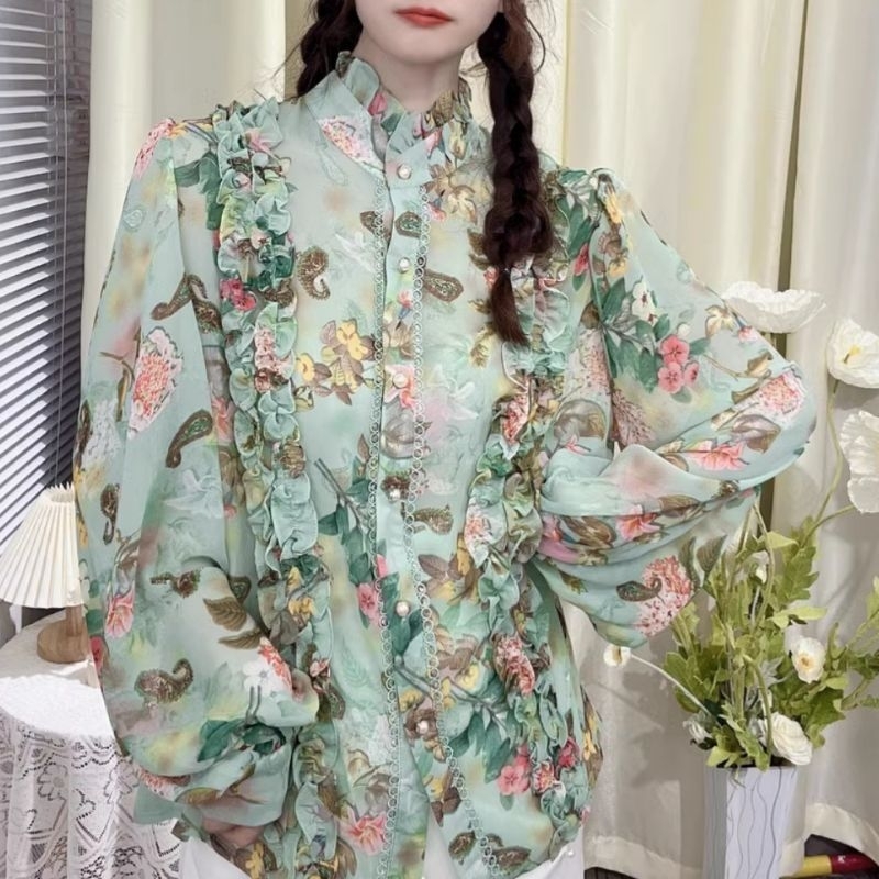 MDLV ~ 7722# Shierly Ruffled Shirt Blouse Flower