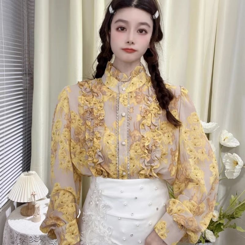 MDLV ~ 7722# Shierly Ruffled Shirt Blouse Flower