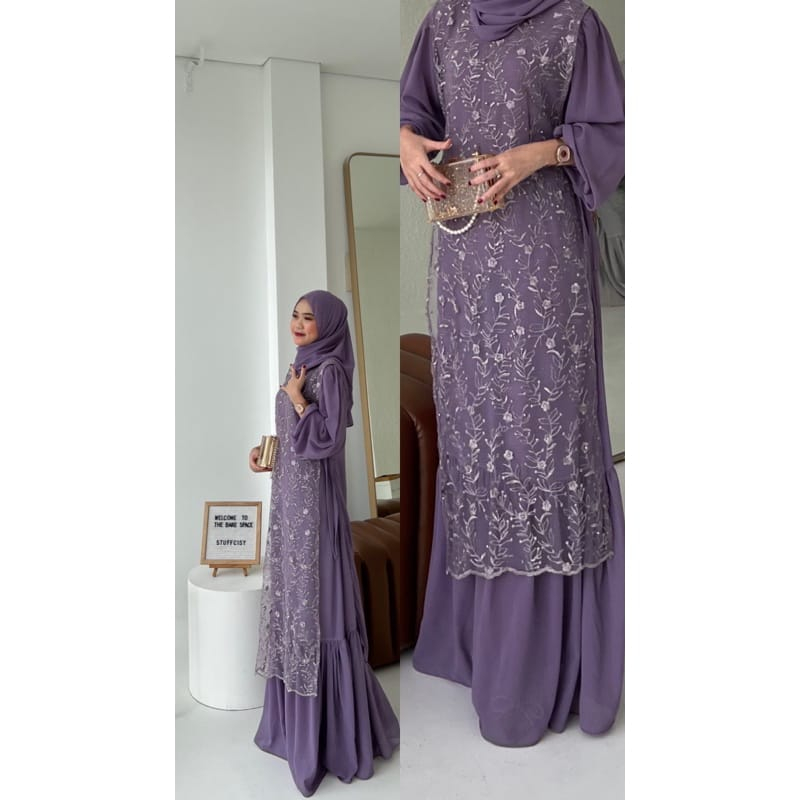 NEW - TYA DRESS INNER + OUTER CERUTI BABYDOLL KOMBINASI BRUKATTILLE / Gamis Kondangan BAJU DEWASA MURAH TERBARU 2023 Busui Friendly