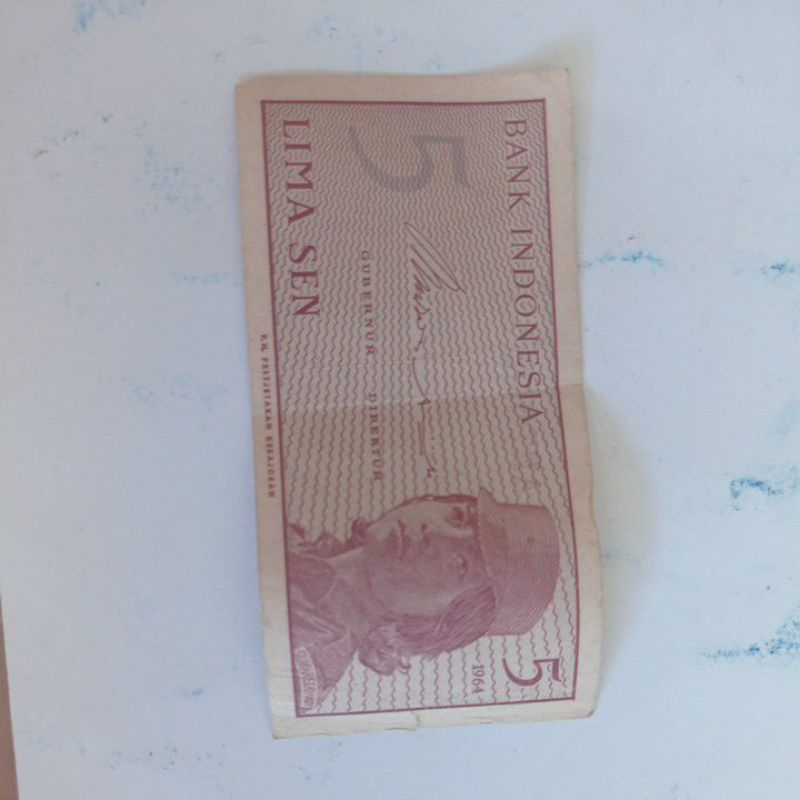 uang rupiah kuno Rp. 5 sen tahun 1964