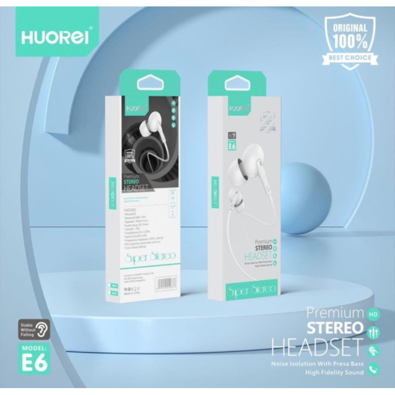 HUOREI Stereo Earphone E6 With MIC - Headset Stereo E6 -