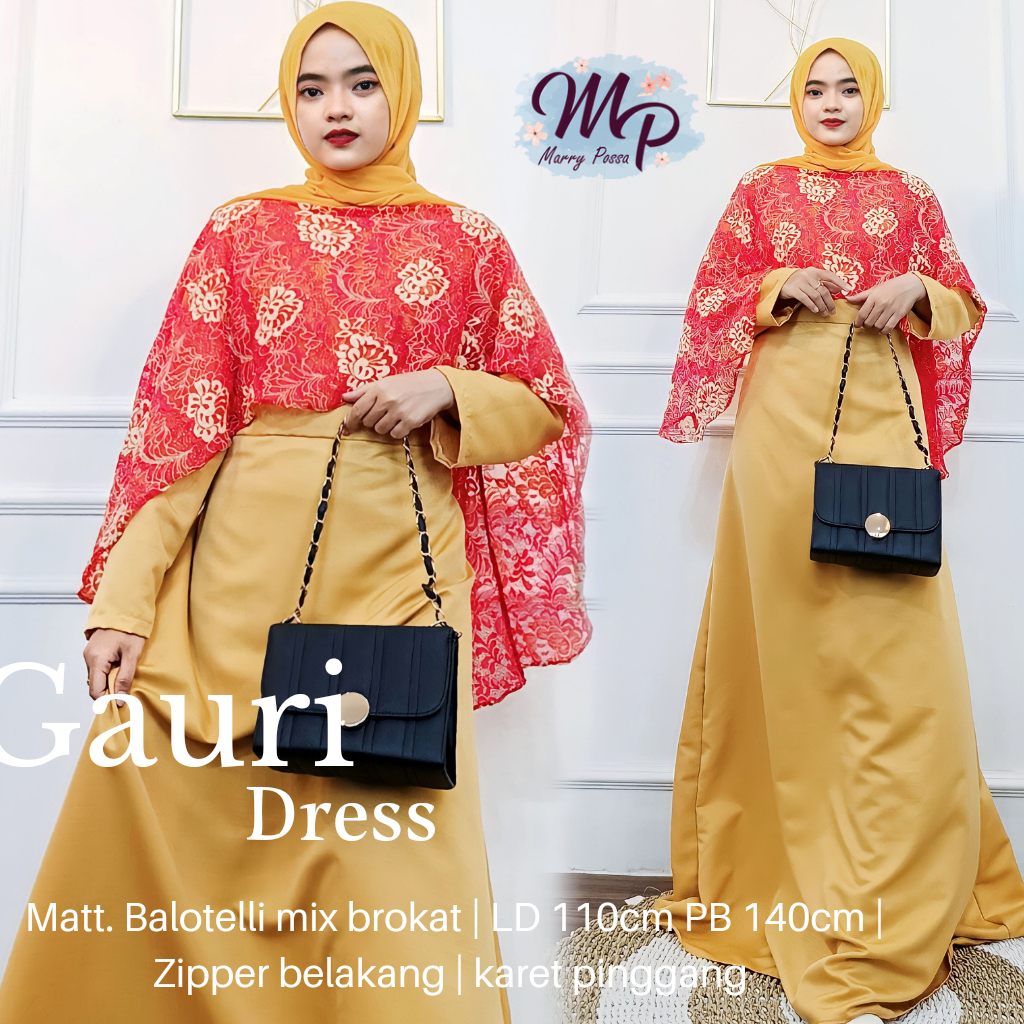 Gauri dress / Laudya dress / gamis maxy set cardi brukat cantik mewah anggun / Termurah