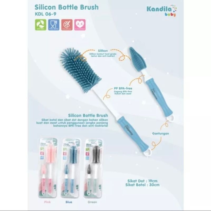 Kandila Baby Silicone Bottle Nipple Brush KDL06-9 KDL06-10 - Kandila Sikat Cuci Botol Dot Silikon 3in1 - Sikat Pembersih Botol Anak Bayi