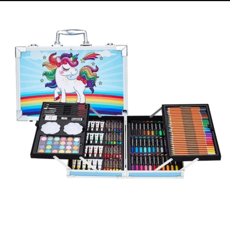 

Alat gambar koper besi crayon cat warna spidol marker pensil warna 145 psc uniccorn RB9